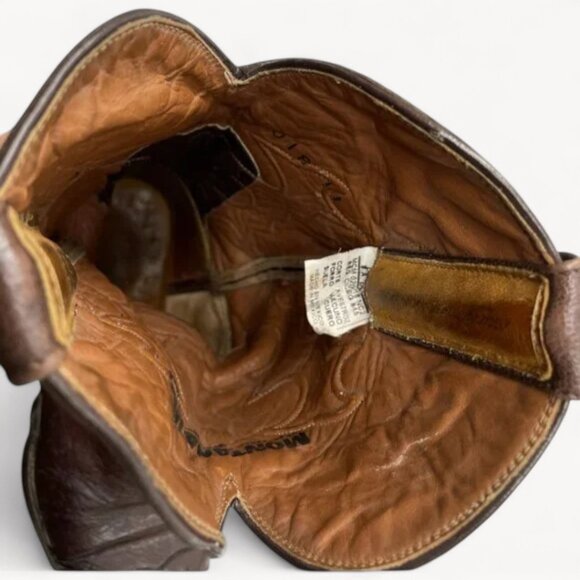 Montana Red Burgundy Ostrich Leather Western Cowboy Biker Boots Men's 7.5 E - Picture 7 of 8